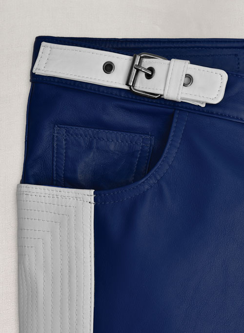 Rich Blue Electric Zipper Combination Leather Pants