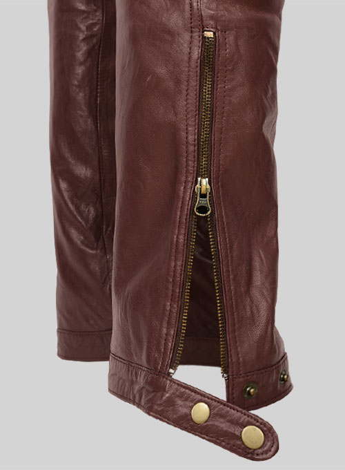 maroon leather pants