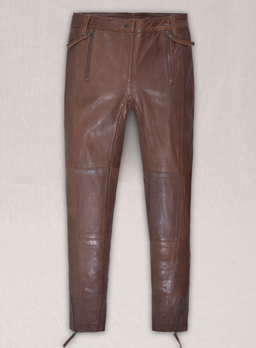 Spanish Brown Washed and Wax Leather Biker Jeans - Style #502