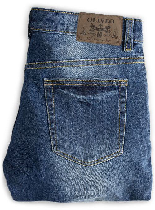 Wangle Blue Stone Wash Whisker Stretch Jeans