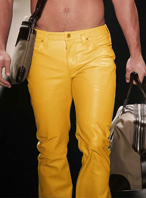 yellow leather pants