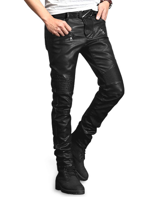 leather jeans black