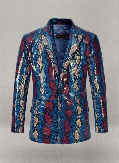 Bold Blue Python Catwalk Leather Blazer # 2