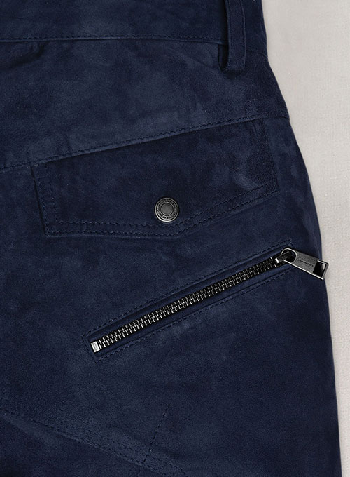 Dark Blue Suede Leather Cargo Jeans - Style 01-2