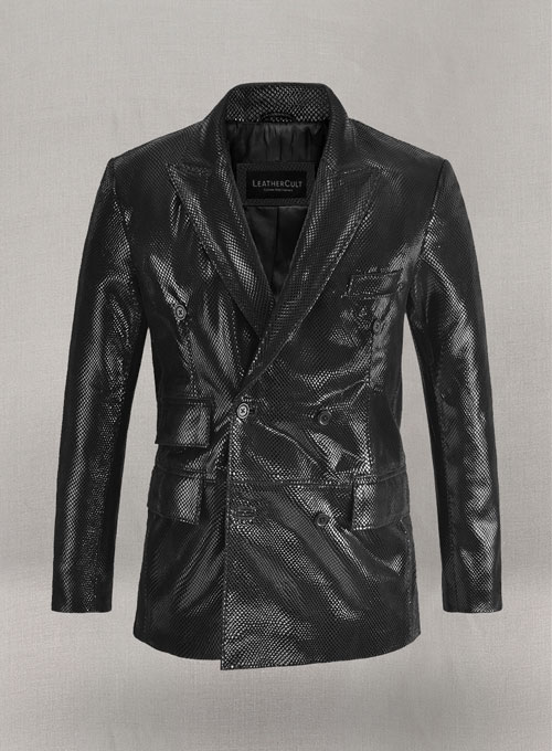 Snake Embossed Black Leather Blazer