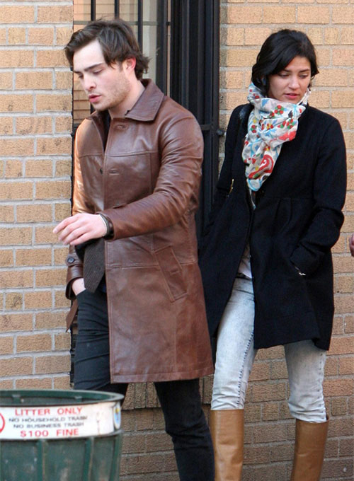 Ed Westwick Leather Trench Coat