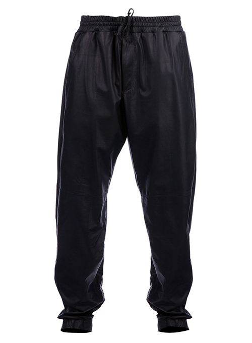 black leather joggers mens