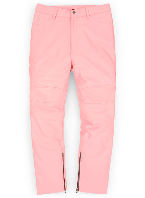 pink leather jeans