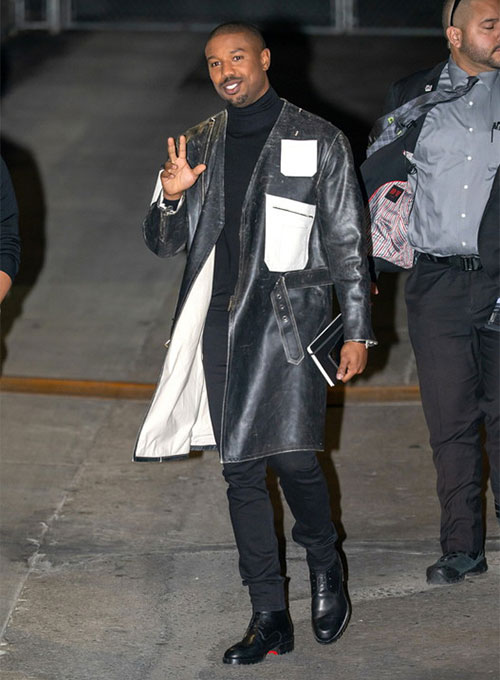 Michael B Jordan Leather Long Coat