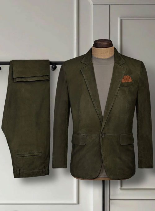 Olive Green Suede Leather Suit