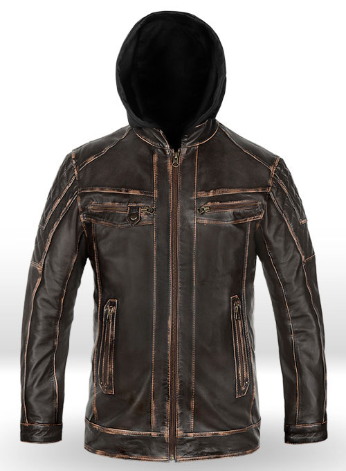 Retro Leather Jacket with Hoodie