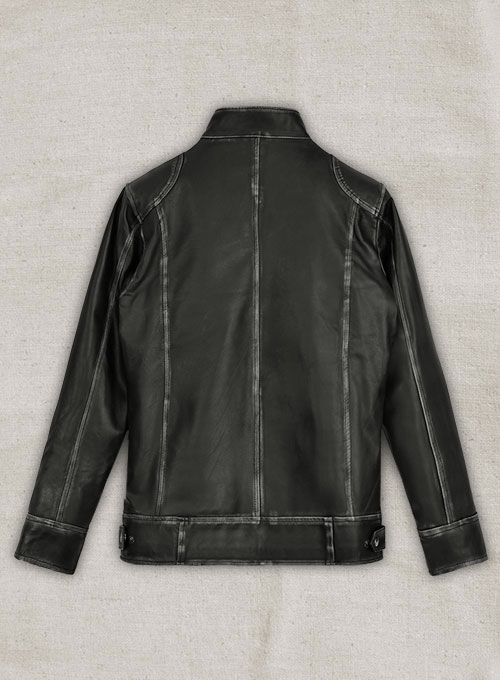 Rubbed Black Leather Jacket # 654 - XL Regular