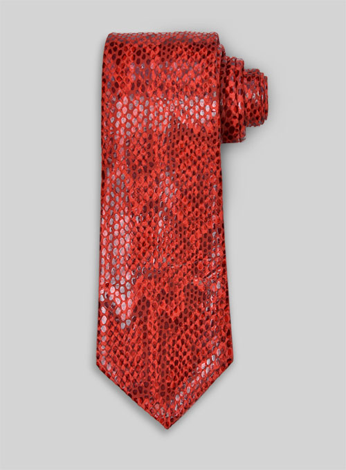 Shiny Red Python Leather Tie