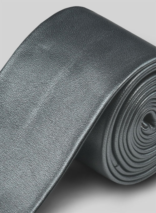 Metallic Lurex Gray Leather Tie