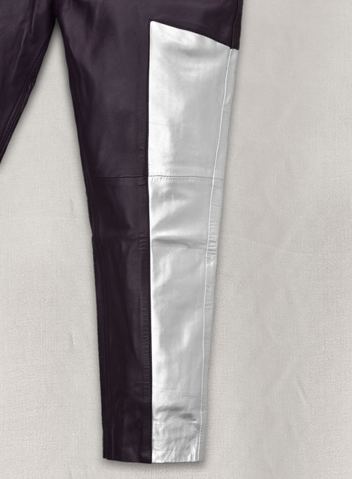 Purple Racer Stripe Leather Jeans