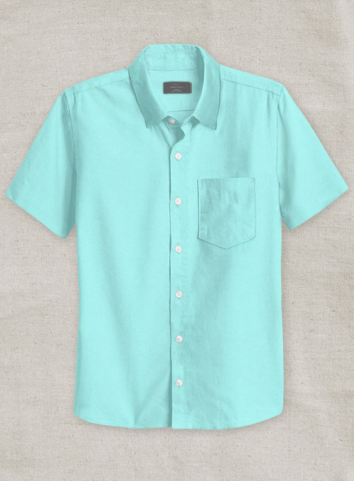 Aqua Blue Stretch Poplene Shirt - Half Sleeves