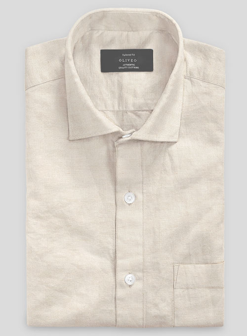 Washed Beige Cotton Linen Shirt