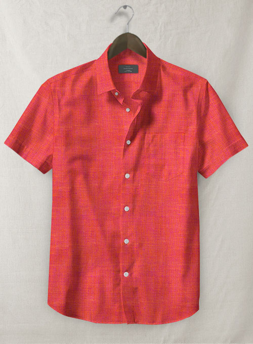 Dublin Pink Orange Linen Shirt- Half Sleeves