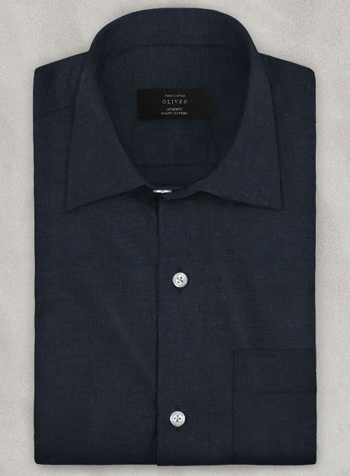 European Dark Blue Linen Shirt  - Half Sleeves