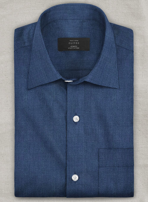 European Nile Blue Linen Shirt - Half Sleeves