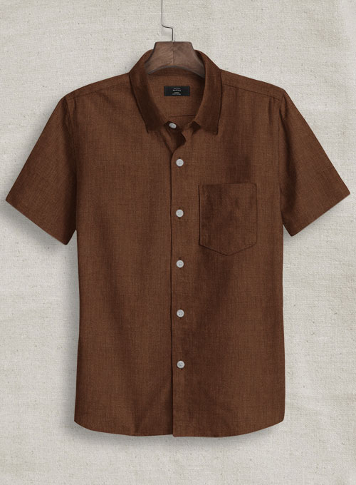 European Oak Brown Linen Shirt - Half Sleeves