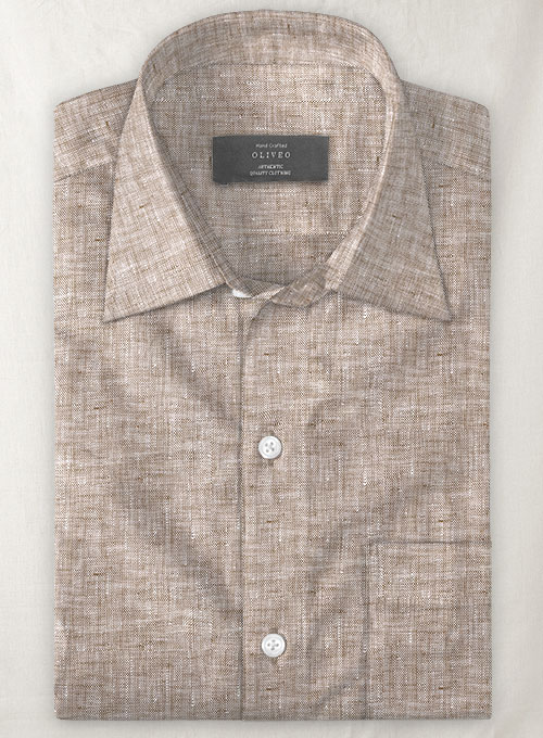 European Brown Linen Shirt   - Half Sleeves