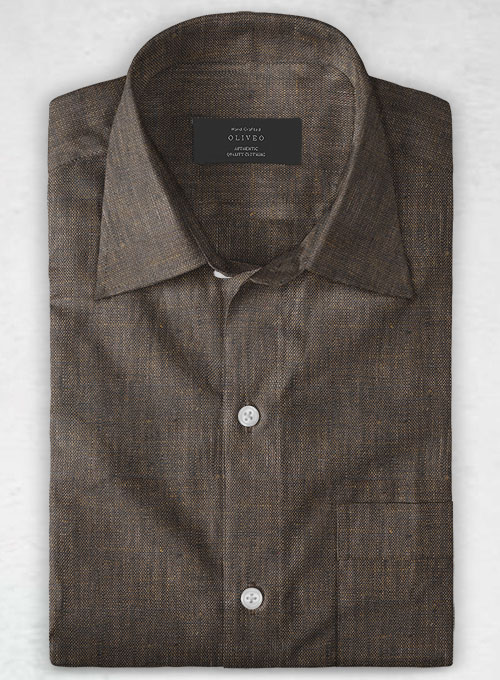 European Dark Brown Linen Shirt - Full Sleeves