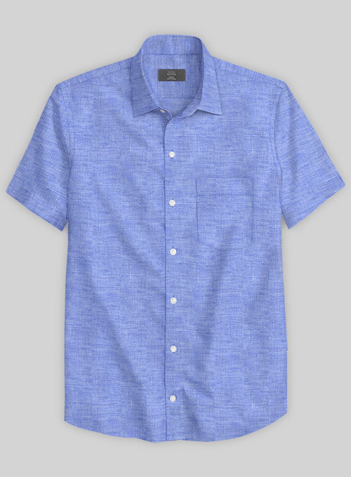 European Jordy Blue Linen Shirt - Half Sleeves