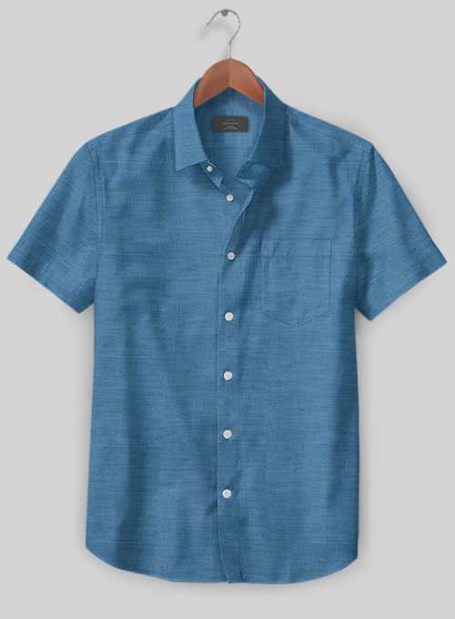 European Phthalo Blue Linen Shirt - Half Sleeves