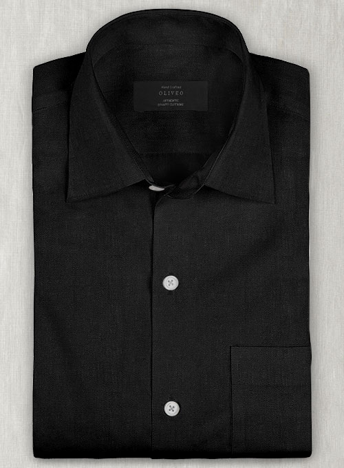 European Black Linen Shirt  - Half Sleeves