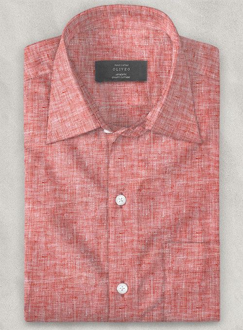 European Red Linen Shirt  - Half Sleeves