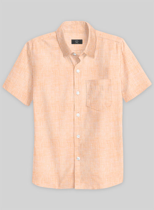 European Pale Orange Linen Shirt - Half Sleeves