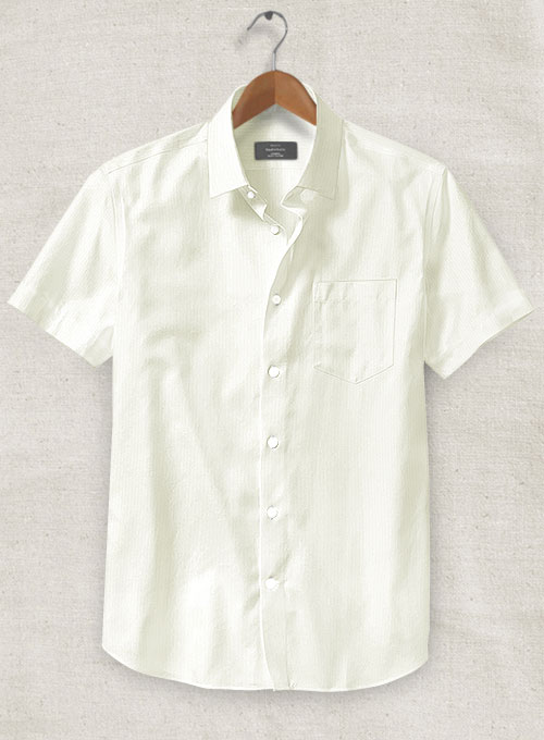 Ivory Herringbone Cotton Shirt - Half Sleeves