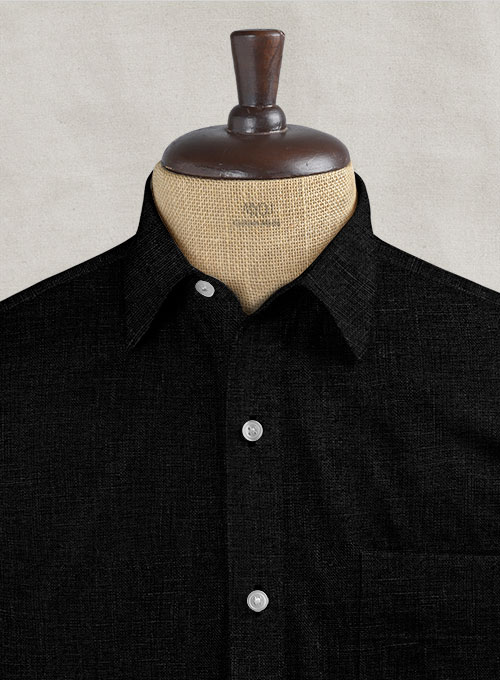 Pure Black Linen Shirt - Half Sleeves