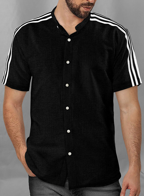 Stripy Black and White Linen Shirt  - Half Sleeves