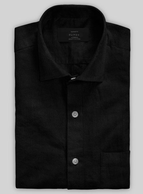 Washed Black Cotton Linen Shirt