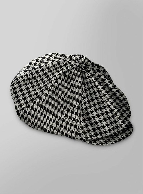 Big Houndstooth BW Tweed Newsboy Cap