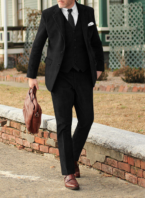 Black Stretch Corduroy Suit