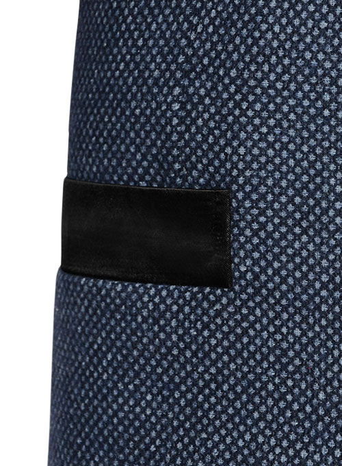 Blue Honey Comb Tweed Nehru Tuxedo Jacket