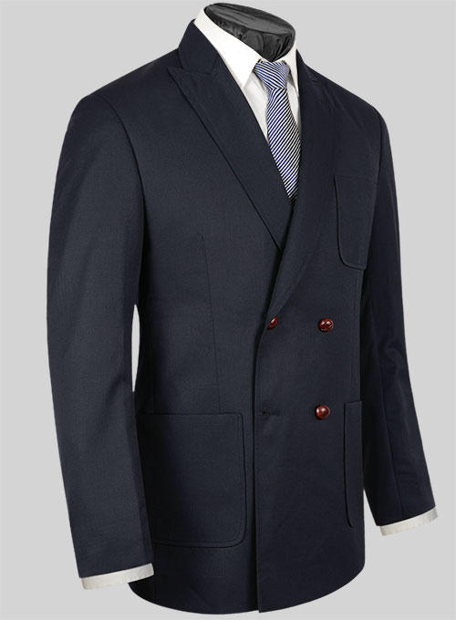 Blue Merino Wool Double Breasted Style Jacket