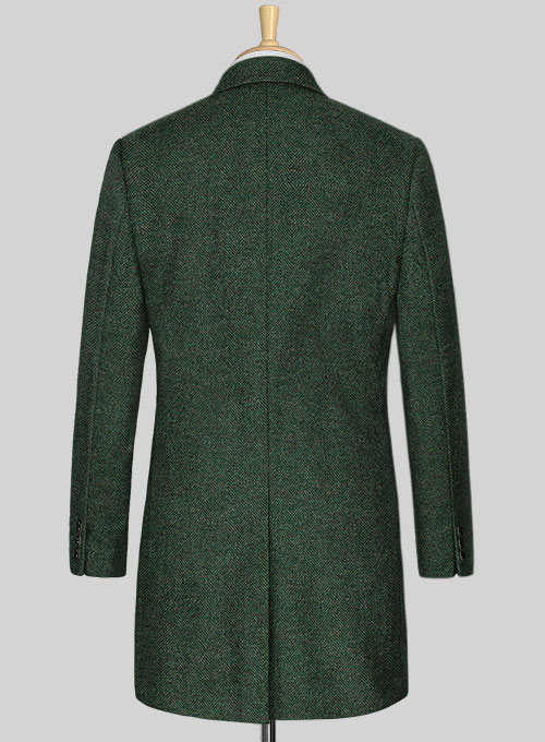 Bottle Green Herringbone Tweed Overcoat