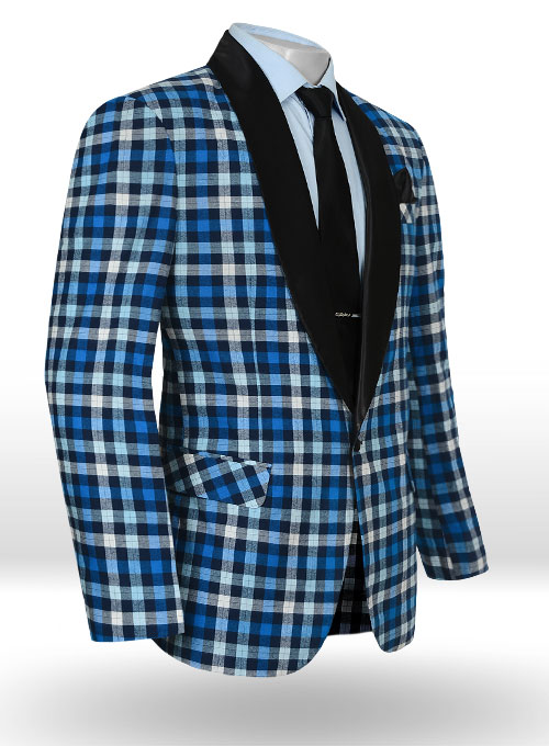 Brushed Zoe Blue Plaid Tuxedo Jacket