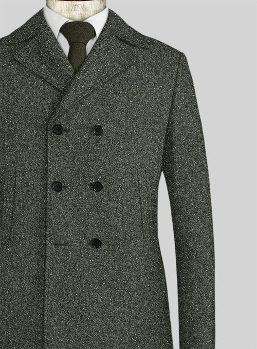 Dark Olive Flecks Donegal Tweed Pea Coat