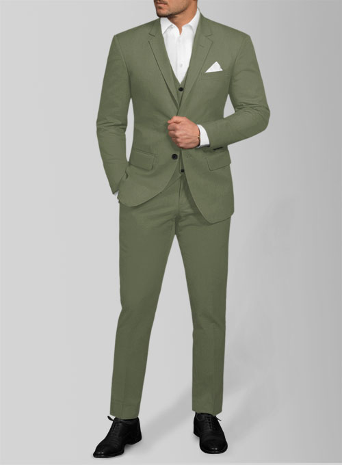 Green Feather Cotton Canvas Stretch Suit