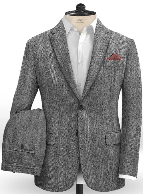 Italian Wide Herringbone Charcoal Tweed Suit : Made To Measure Custom ...