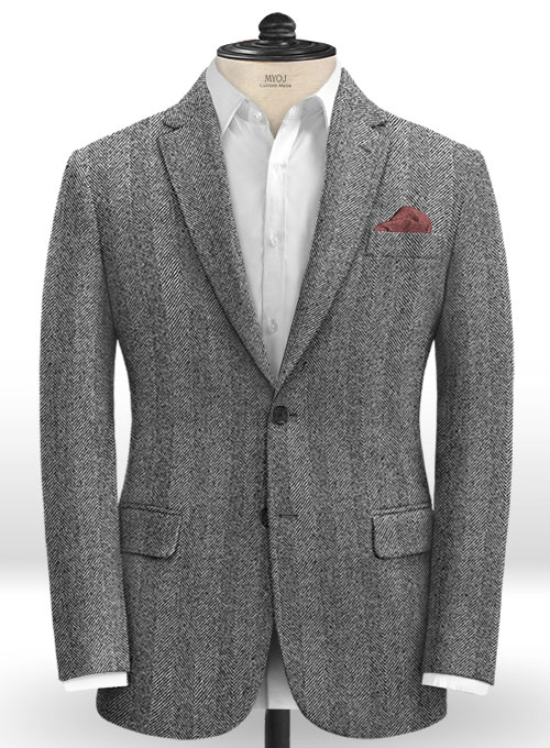 Italian Wide Herringbone Charcoal Tweed Suit