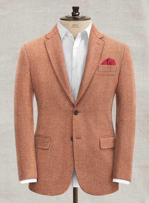 Italian Wide Herringbone Sea Orange Tweed Suit