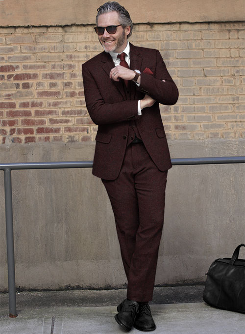 Light Weight Melange Wine Tweed Suit