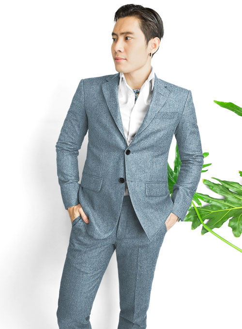 Light Blue Herringbone Tweed Suit