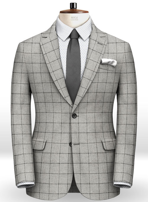 Light Weight Checks Light Gray Tweed Suit : Made To Measure Custom ...